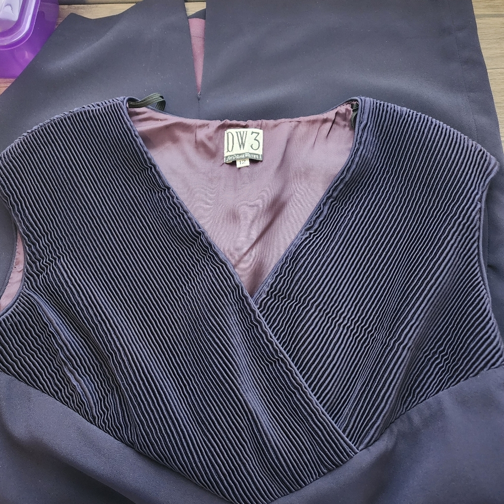 DW3 dress v-neck purple formal party lined side zip back slit sleeveless USA - Picture 7 of 11